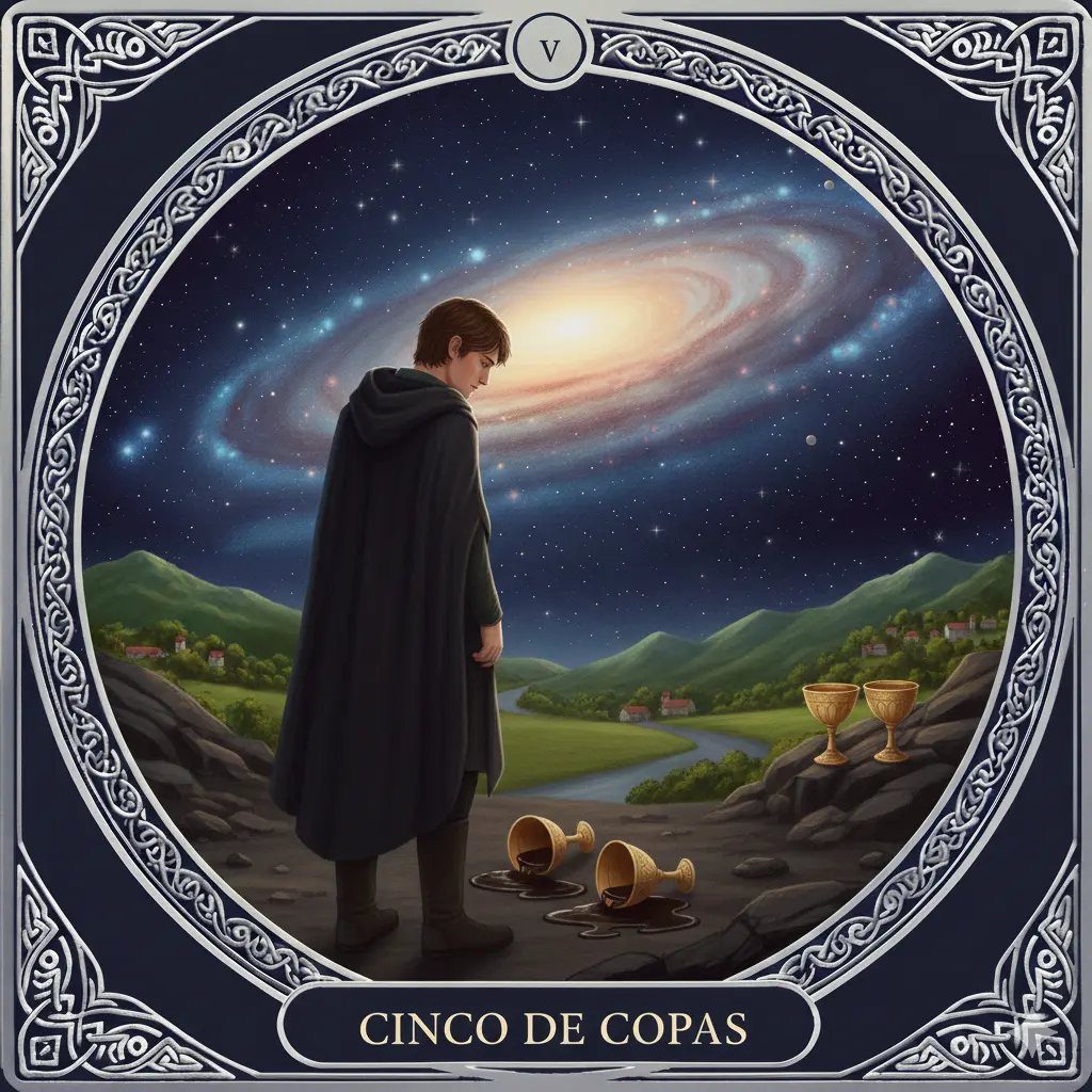 Cinco de Copas no Tarot: Significado Completo, Amor, Perda, Luto, Reconciliação, Espiritualidade e Leitura Invertida