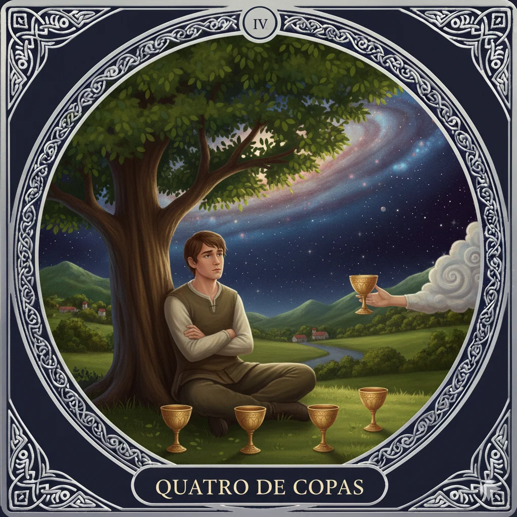 Quatro de Copas no Tarot: Significado Completo, Amor, Trabalho, Espiritualidade, Psicologia, Leitura Invertida e Conselho Profundo